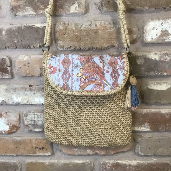 SAKROOTS Women's Tan Sayulita Crochet Flap Crossbody Bag - Picture 2 of 10